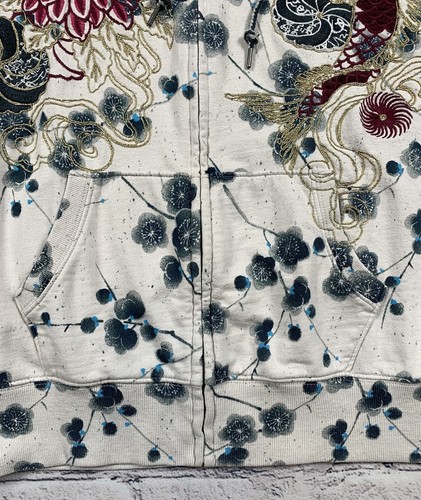 VTG Lucky Brand Hoodie Women’s L Ivory Floral Embroidered Flower & Koi Fish Y2K - Picture 8 of 17