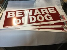 BEWARE OF DOG 3QTY. 6" x 14" Sturdy Vinyl Warning Sign Hillman 2predrilled holes