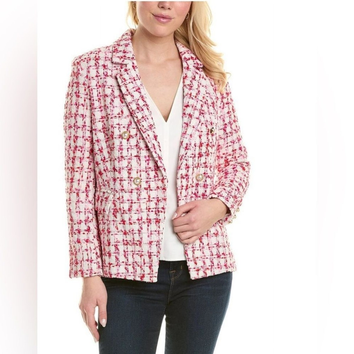 Nanette Nanette Lepore Dalston Boucle Pink Tweed Blazer Sz 14 Open
