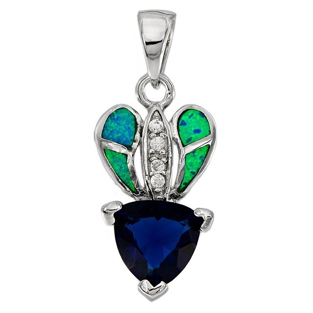2CT Treated Blue Sapphire & Australian Opal Inlay 925 Sterling Silver Pendant