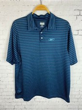 Reebok Athletic Polo Shirt Large Men's Blue Striped Breathable Stretch C69 