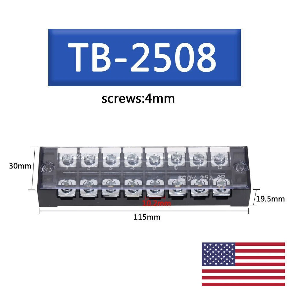 Dual Row Strip Screw Terminal Block Fixed Wire Board Connectors TB2508 - Image 3 of 3