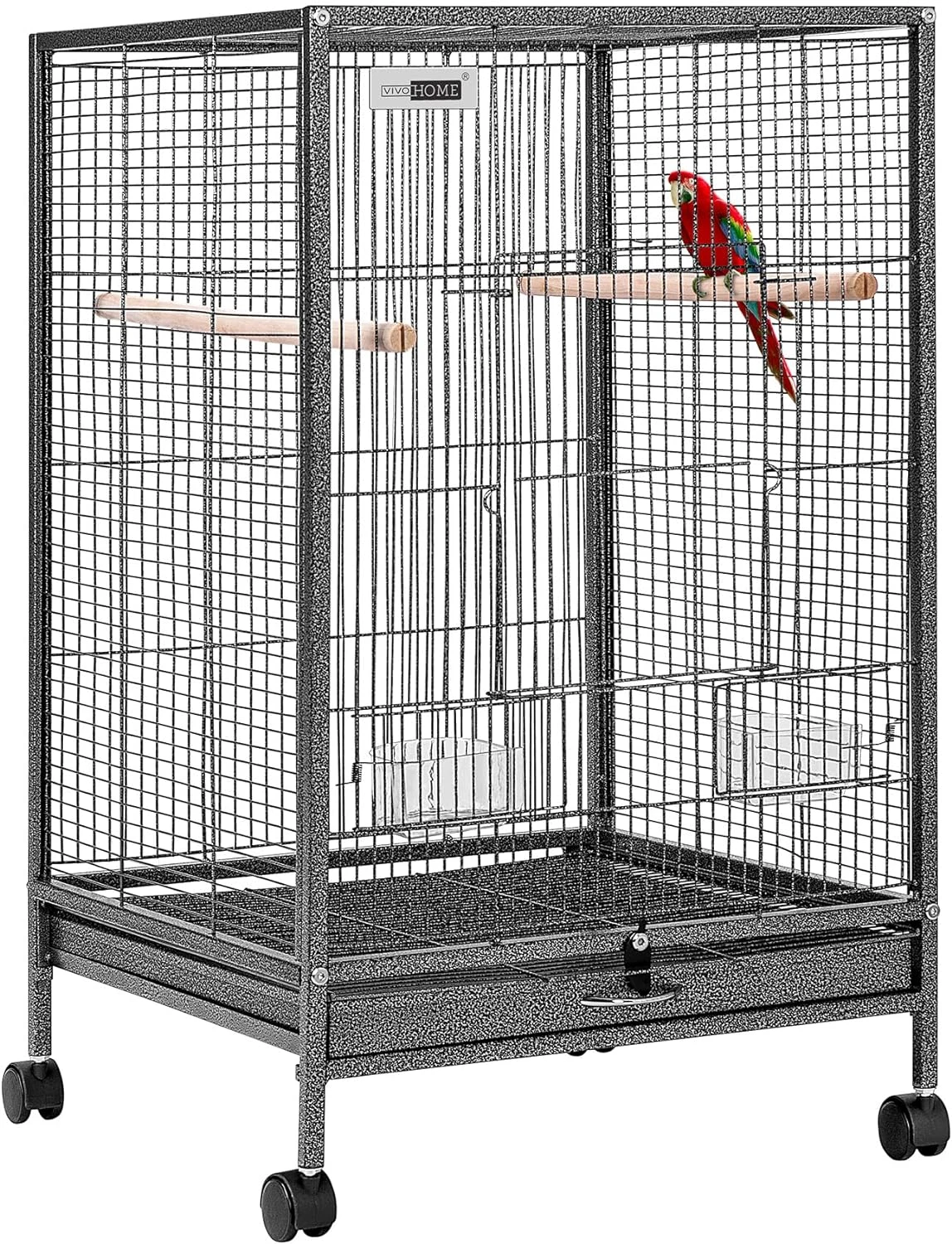 30 Inch Height Wrought Iron Bird Cage with Rolling Stand for Conures Lovebirds C