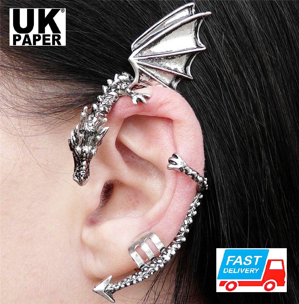 NEW SILVER DRAGON SNAKE EAR CUFF CLIP WRAP LURE EARRING GOTHIC PUNK