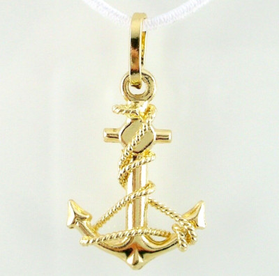 Anhänger 18 kt Gold Anker Anhänger Gelb Herren Anker Marine mit Seil Charms 