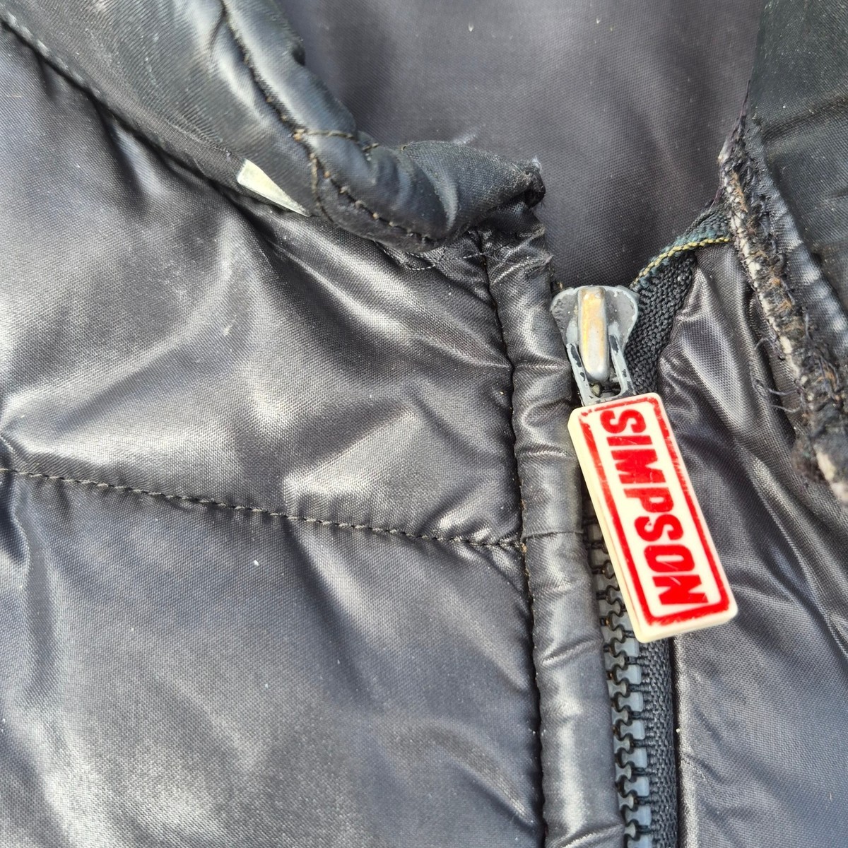 Vintage Simpson Racing Jacket Mens Medium Black Puffer Race Stripe
