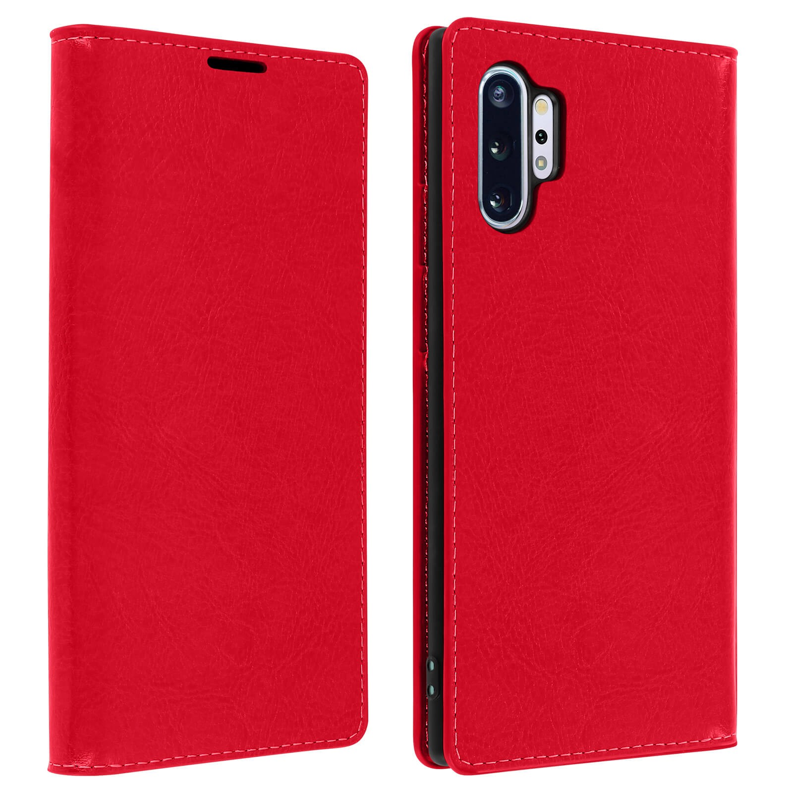 Support vidéo et portefeuille intégrés, l'étui cuir rouge Galaxy Note 10 Plus