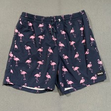 Hurley Mens Flamingo Print Swim Trunks Navy Blue Pink Board Shorts Large