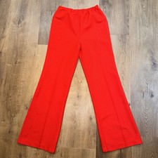 Vtg 60s 70s Bell Bottom Pants Womens 12 Tomato Red Stretch Polyester Hippy Disco