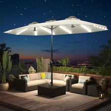 15ft Patio Umbrella with Solar Lights, Outdoor Large Patio Umbrella, Garden