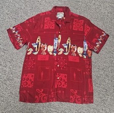 Vintage Paradise Found Hawaiian Shirt Red Cocktail Theme Large USA