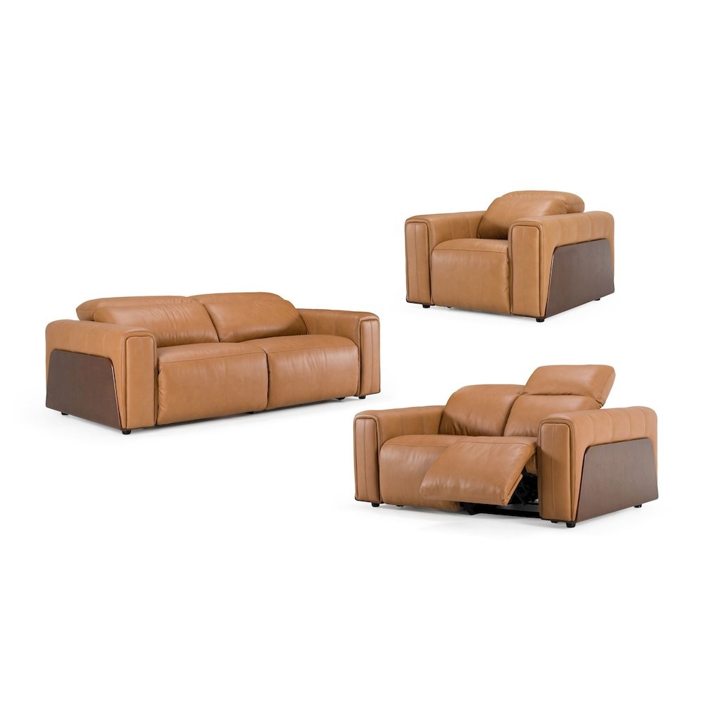 Divani Casa Sandstone - Modern Brown Leather Sofa Set w/ Electric Recliners