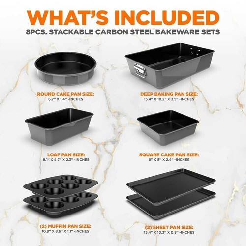 NutriChef 8pcs. Durable Bakeware Set Carbon Steel Non-Stick Coating (Gray) - Picture 2 of 7
