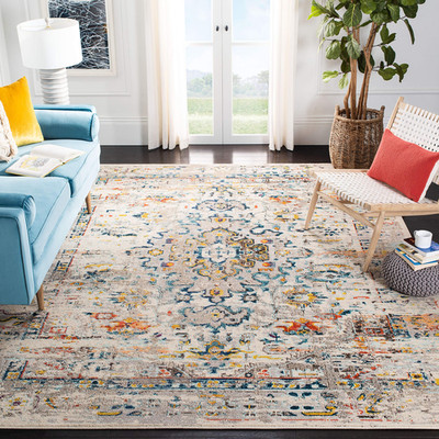 Safavieh Madison Collection Area Rug - 67 Square Cream Blue Boho Distressed