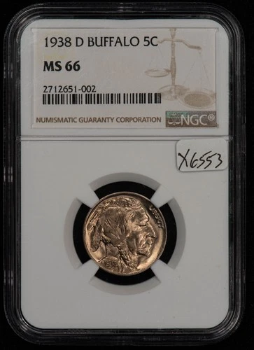 1938-D 5c Indian Head Buffalo Nickel - Frosty PQ Coin - NGC MS 66 - SKU-X6553