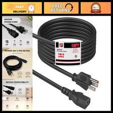 15 Ft 3-Prong Power Cord - 10A 125V Replacement Cable for Kitchen Appliances, TV