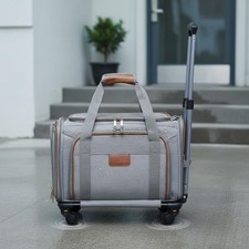 Soft Sided Pet Trolley Luggage Strap Rolling Pet Carrier for Travel, Vet Visits