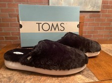 Toms Alpargata Mallow Mule Black Faux Fur Slide Slippers Furry Women s 9.5 Shoes