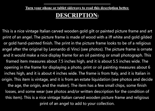 Vintage Italian Ornate Carved Wood Picture Frame Religious Print Art Angel Italy - Picture 10 of 13