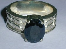 DESIGNER- SCDS- STERLING LARGE PRONG SET SAPPHIRE RING- SIZE 6 1/2 