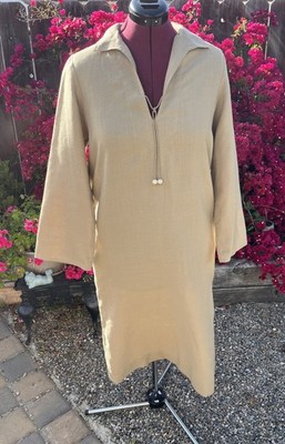 Adele Simpson Linen Blend Midi Shift Dress Beige Brown Gump s San Francisco  14