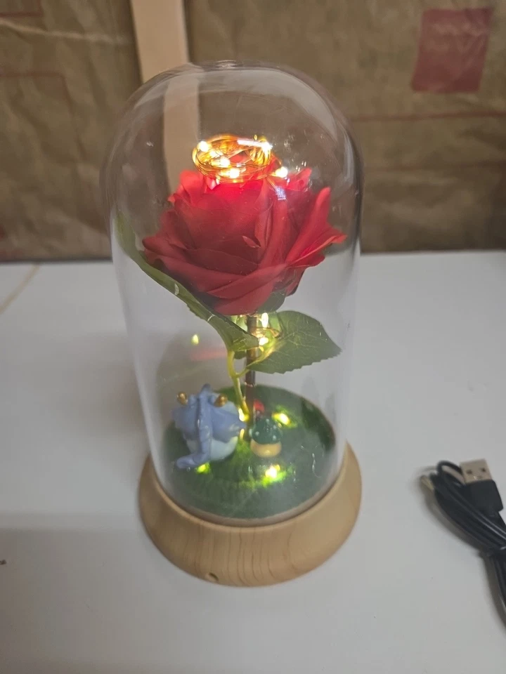 Eternidad Rosa Roja Iluminada Regalo de Amor con Dragón Azul Ocasión Especial Foto 4 de 4