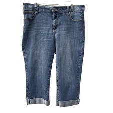 Faded Glory Womens Jeans Capris Cuffed Distressed Blue Size 16