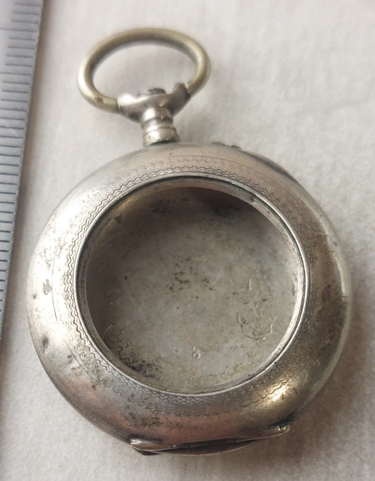 Ancien boîtier pour montre gousset, en argent - Photo 3/4