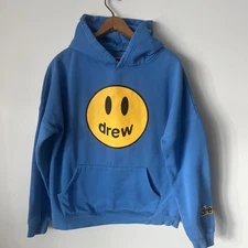 Drew House Men’s M Blue Graphic Smiley Hoodie Sweatshirt Heavy Pullover Bieber
