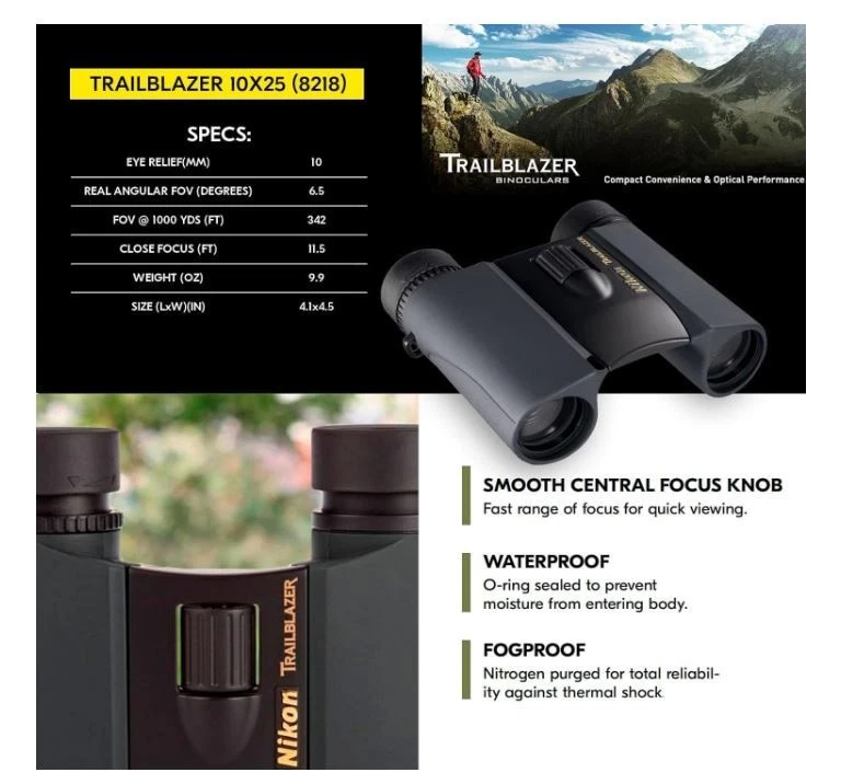Nikon Trailblazer 10x25mm Waterproof Binoculars, Black 8218 - Image 3 of 4