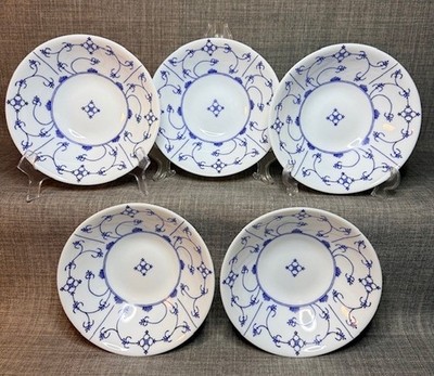 ARCOPAL BLAU SAKS Bowl Cereal Fruit Bowl 6.5'' Blue white Strawflower Pattern 5pc