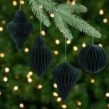 Accordion Honeycomb Foldable Paper Christmas Finial Ornaments - 4" - Green -