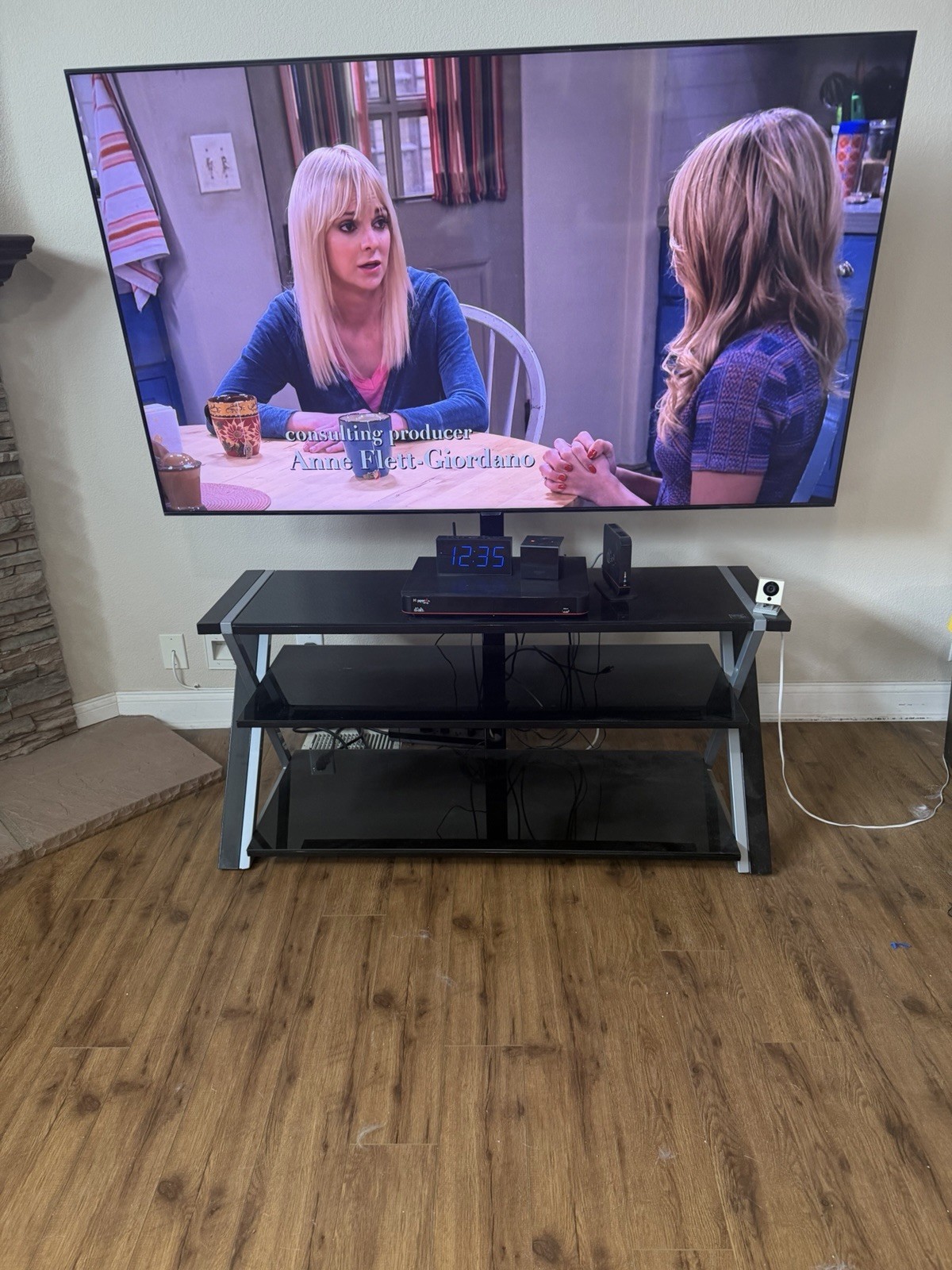 Black Silver Glass Metal Modern TV Stand, 3 Shelves, Open St