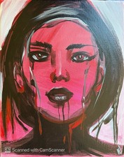 Dripping Female Portrait Acrylic Painting 11x14 Canvas Modern Art