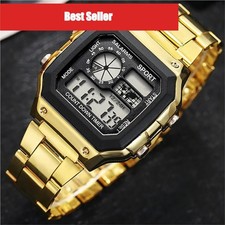 MAYZHISU Reloj Deportivo Digital Hombre Acero Inoxidable LED Impermeable Reloj Pulsera