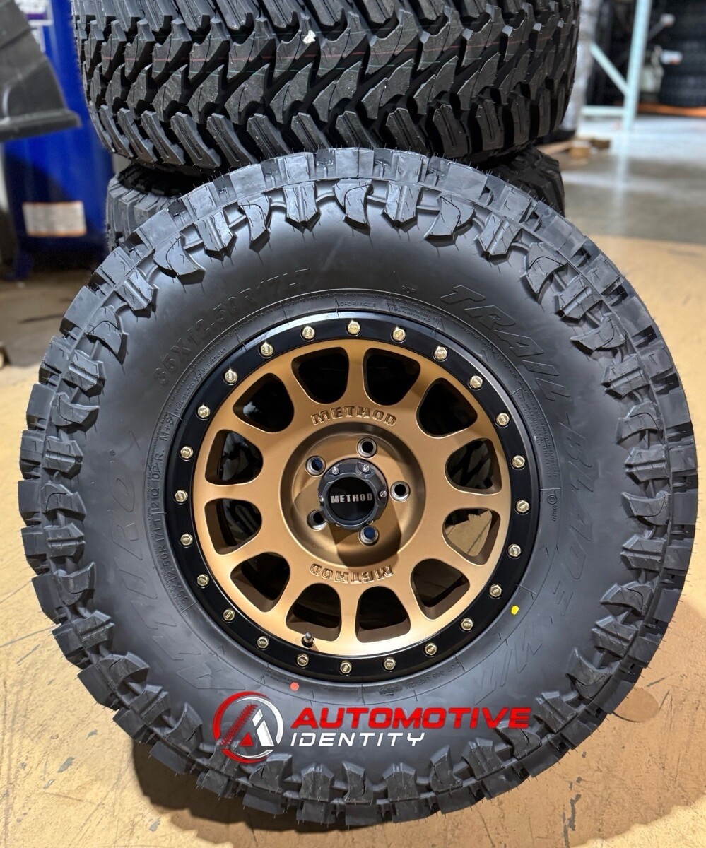 17x8.5 Method MR305 NV Bronze Wheels 35 MT Tires 8x6.5 Dodge Ram