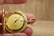 Vintage Swiss Colibri Pocket Watch Hunter Case Quartz Gold Tone New Batt
