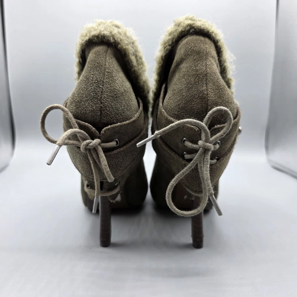 Botines de tacón de aguja Naughty Monkey para mujer 7,5 verde tostado gamuza imitación piel correa Foto 4 de 4