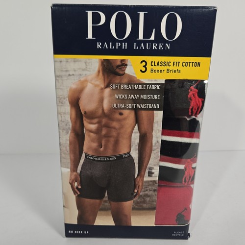 Polo Ralph Lauren Mens Small 3 Pack Classic Fit Cotton Boxer Briefs Black Red S