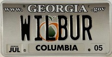 Vanity WILBUR license plate Wright Brothers Aviation Fly Charlotte’s Web Wilber
