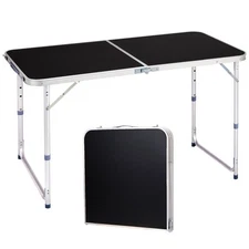 4FT Dining Portable Plastic Folding Black Table Perfect for In/Outdoor Party