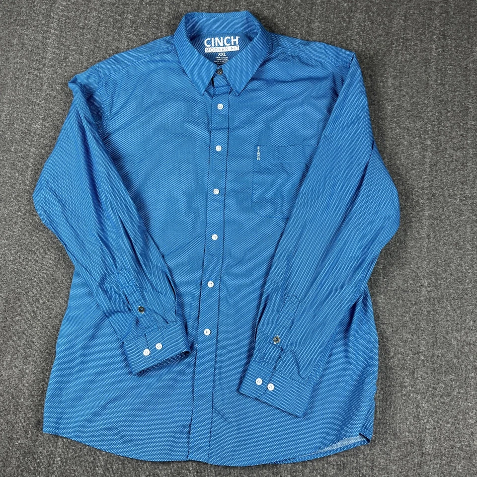 Camisa Cinch Calce Moderno Para Hombres 2XL Azul Geométrica Larga SLV Botón Vaquero Occidental Foto 2 de 4