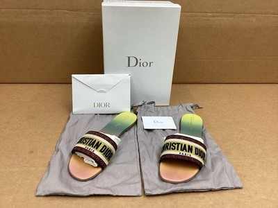 Christian Dior Dway Rainbow Multicolor Embroidered Logo Slide Flat Sandal 42
