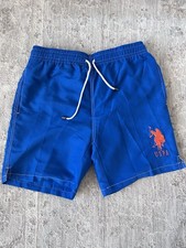 NWT US POLO Assn Men's Mesh Liner Nylon Orange Pony Logo Blue Swim Trunks Sz L