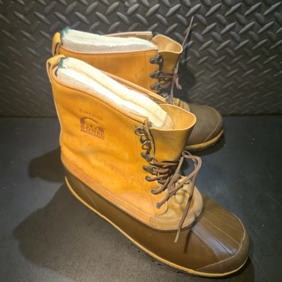 Botas de nieve Sorel marrón de cuero y goma impermeables aisladas para hombre talla 12 Foto 2 de 4