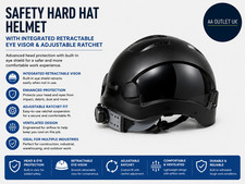 Safety Hard Hat Helmet Integrated Retractable Eye Visor Adjustable Ratchet New