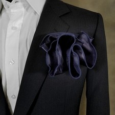 NEW - Men's 2-in-1 Pouf Round Pocket Square - Navy Blue Satin
