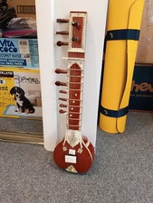Instrumental Style Sitar Polished Wood Brown/White w/ Tuning Pegs