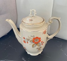 Vintage Kaffeekanne Porzellan Bavaria 88, Cremefarben, florales Dekor, Goldrand