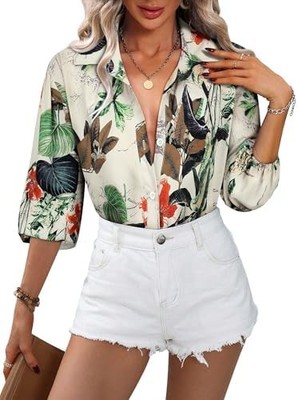 ZXZY Women's Hawaiian Shirts Long Womens Sleeve Tropical Tops